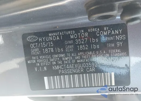 2016 Hyundai Accent Se из США, поврежденный, VIN KMHCT4AEXGU035925